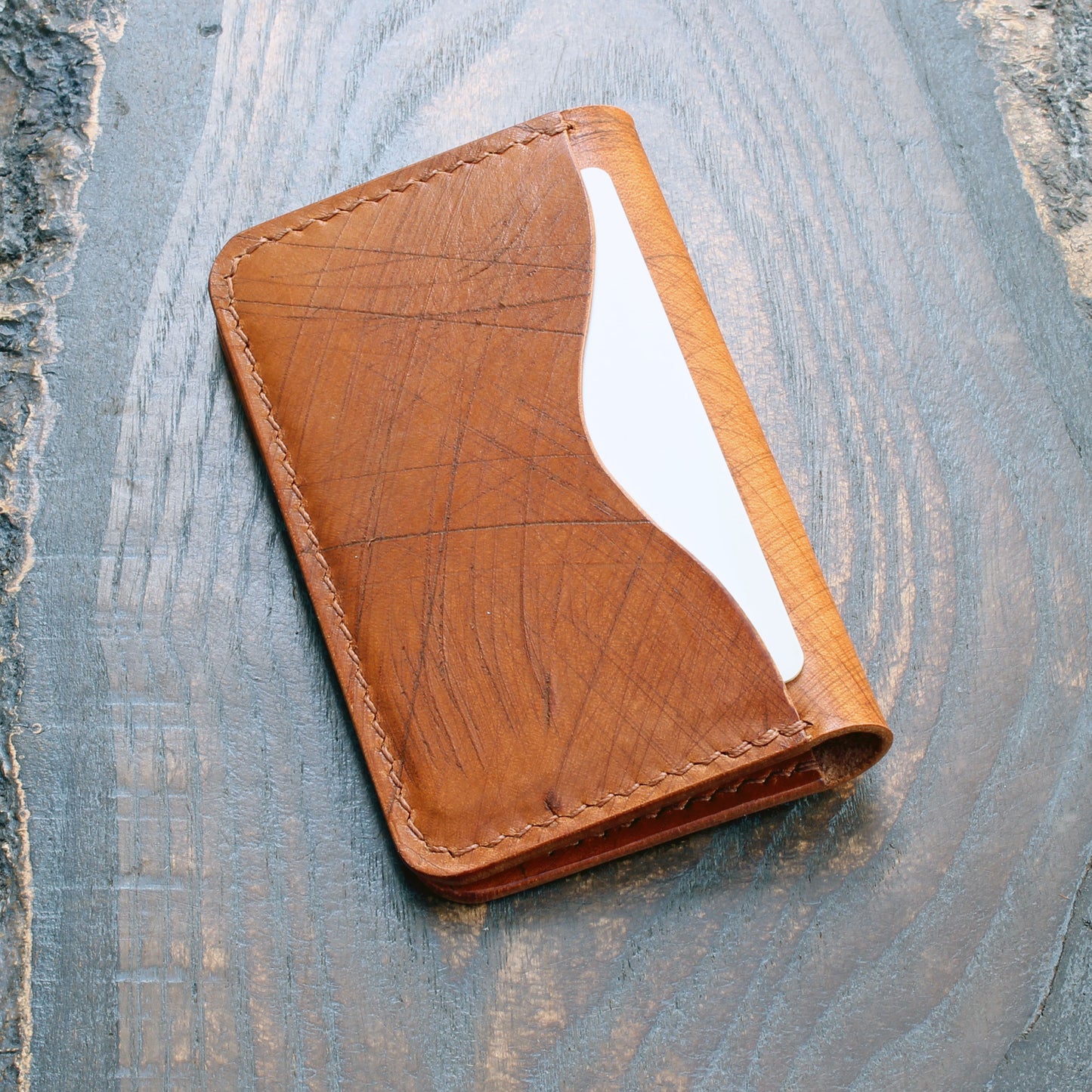 3-slot card holder, tan distressed Ecbatana leather