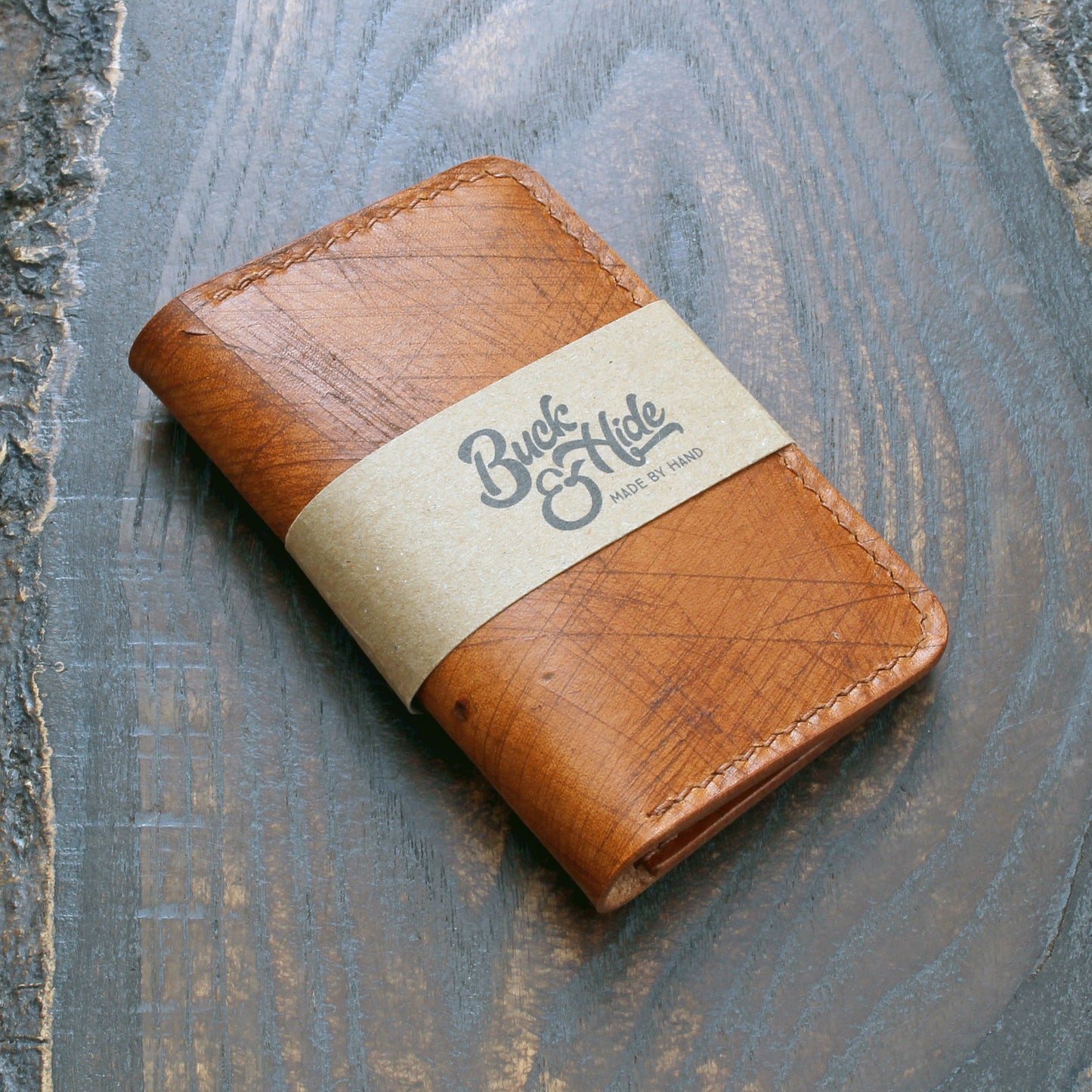 3-slot card holder, tan distressed Ecbatana leather