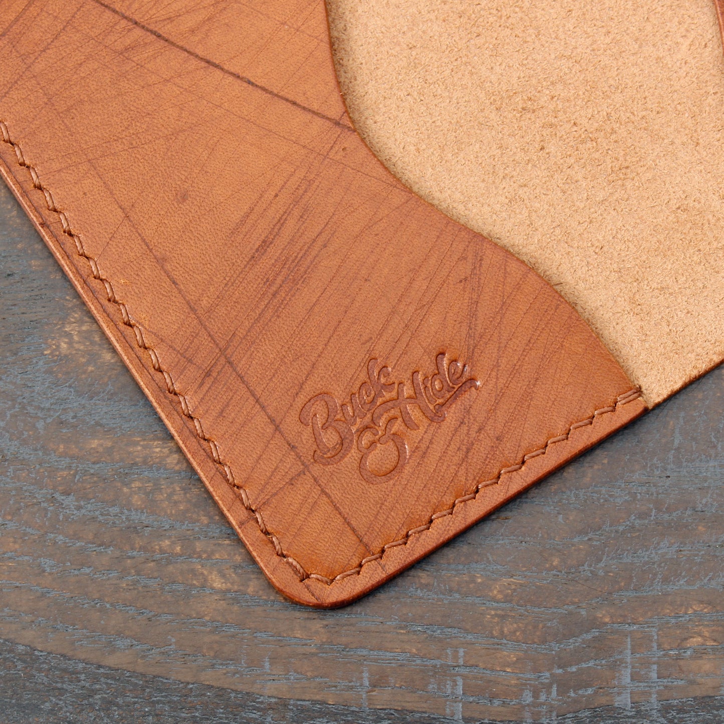 3-slot card holder, tan distressed Ecbatana leather