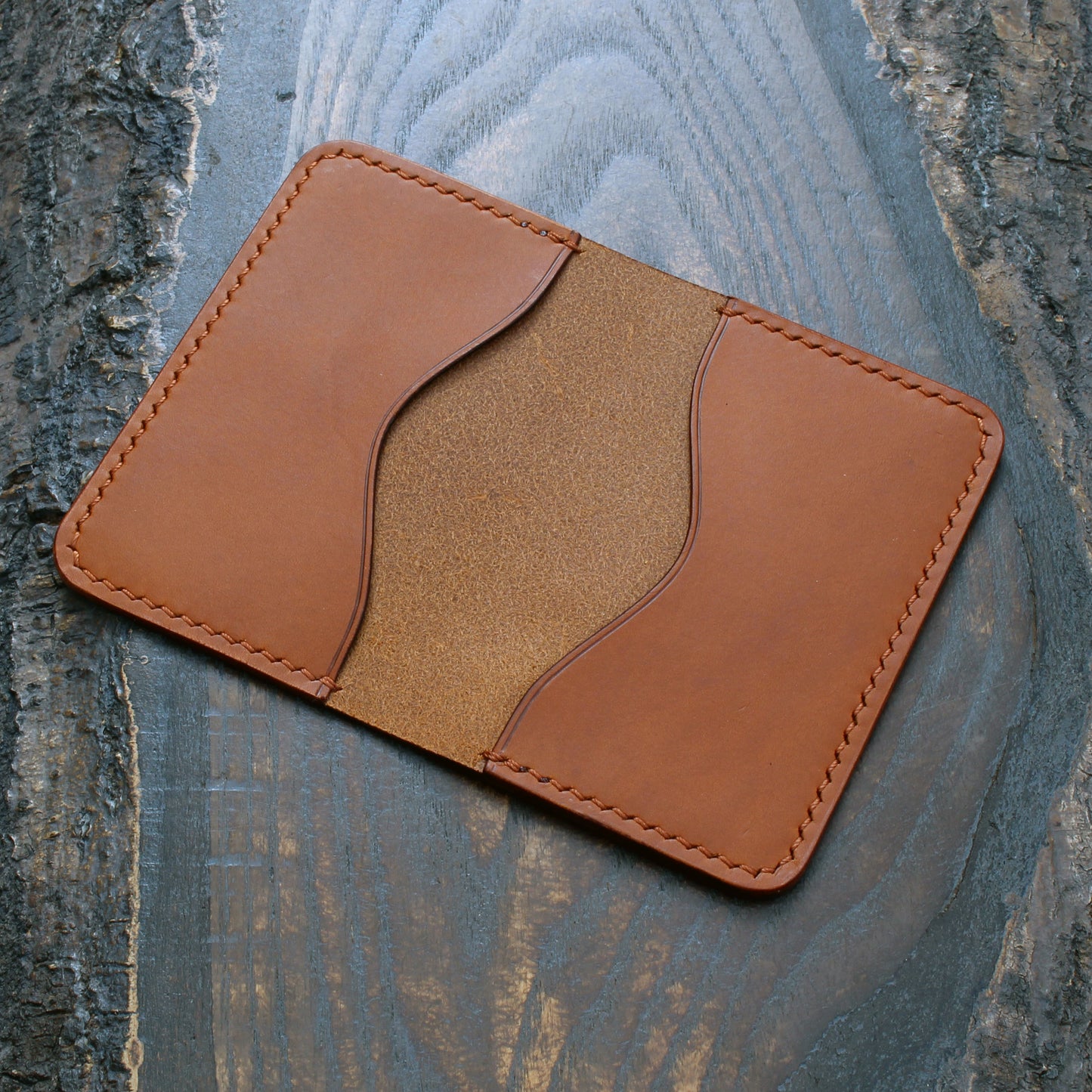 3-slot card holder, tan Minerva Liscio leather