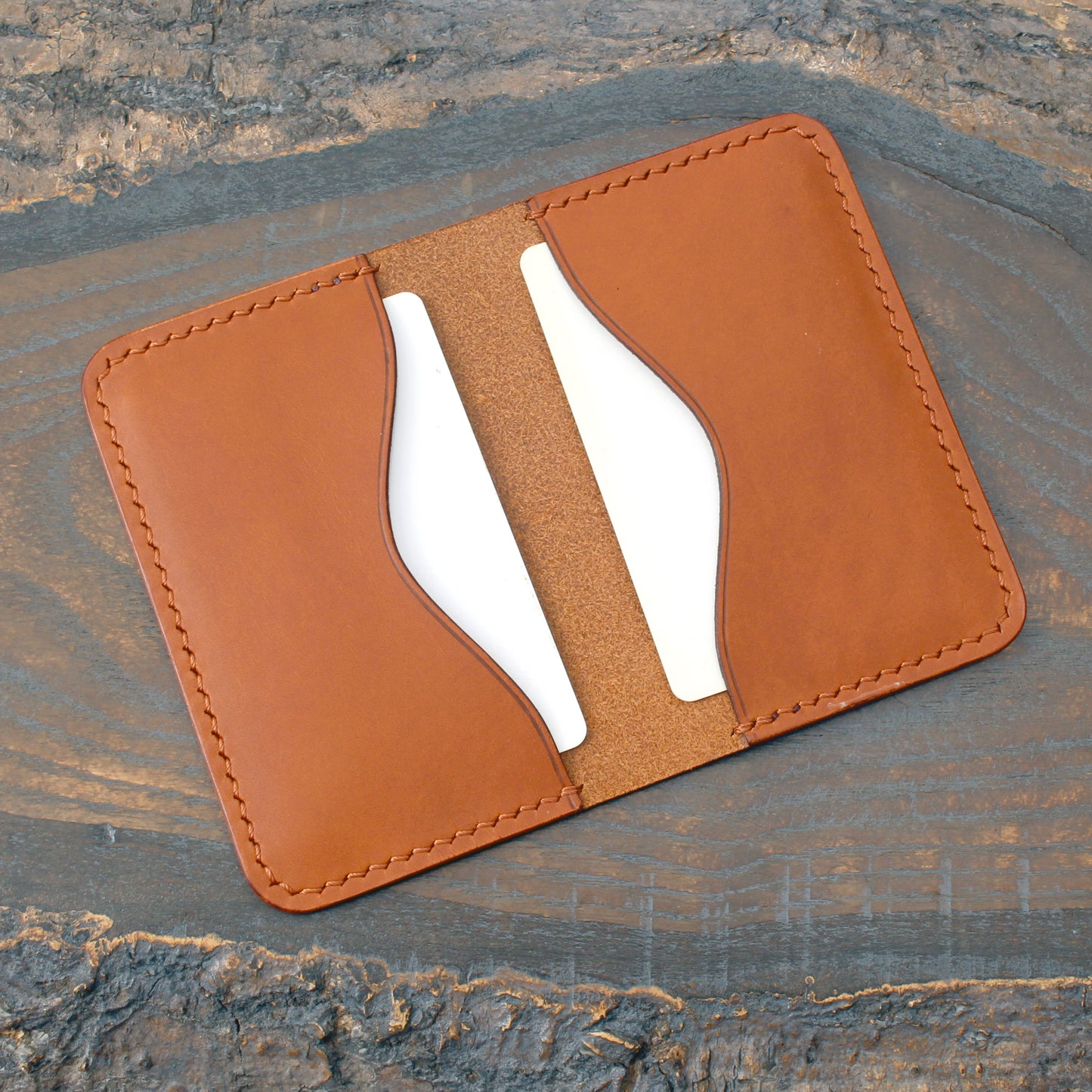 3-slot card holder, tan Minerva Liscio leather