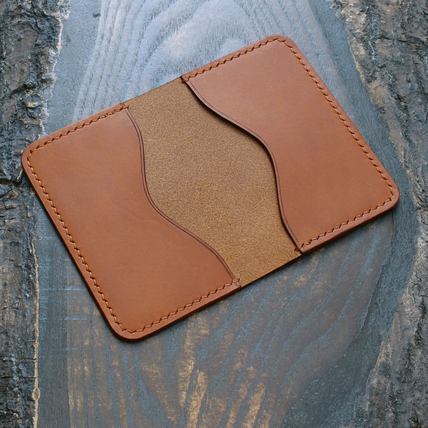 3-slot card holder, tan Minerva Liscio leather
