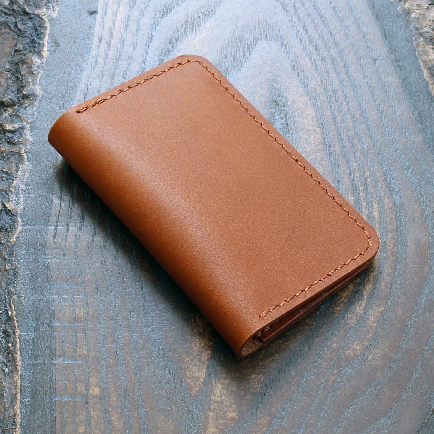 3-slot card holder, tan Minerva Liscio leather