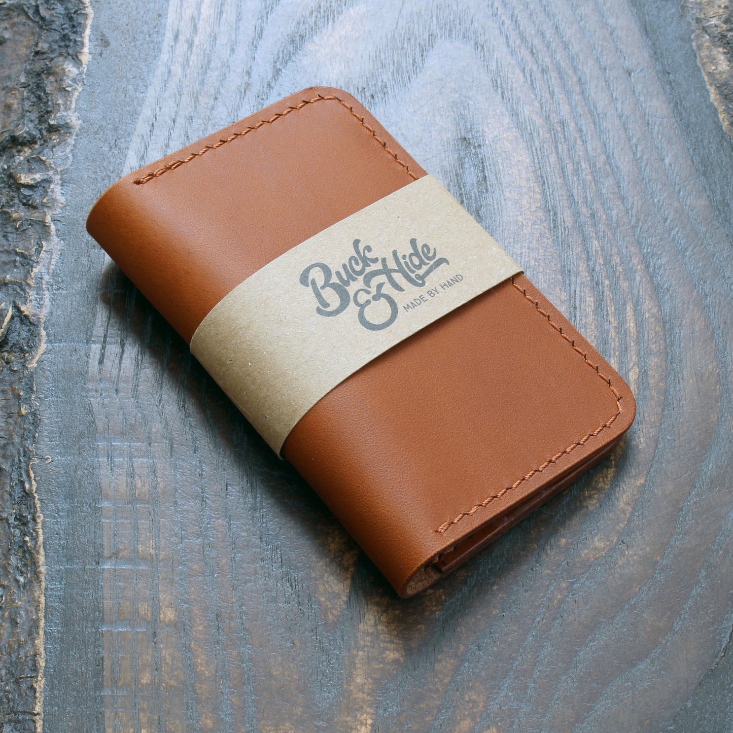 3-slot card holder, tan Minerva Liscio leather