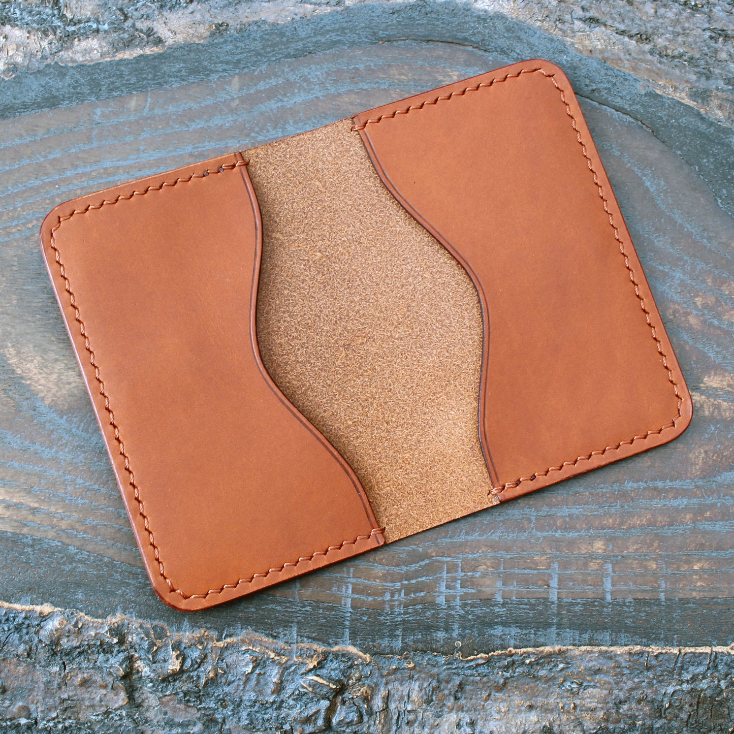 3-slot card holder, tan Minerva Liscio leather