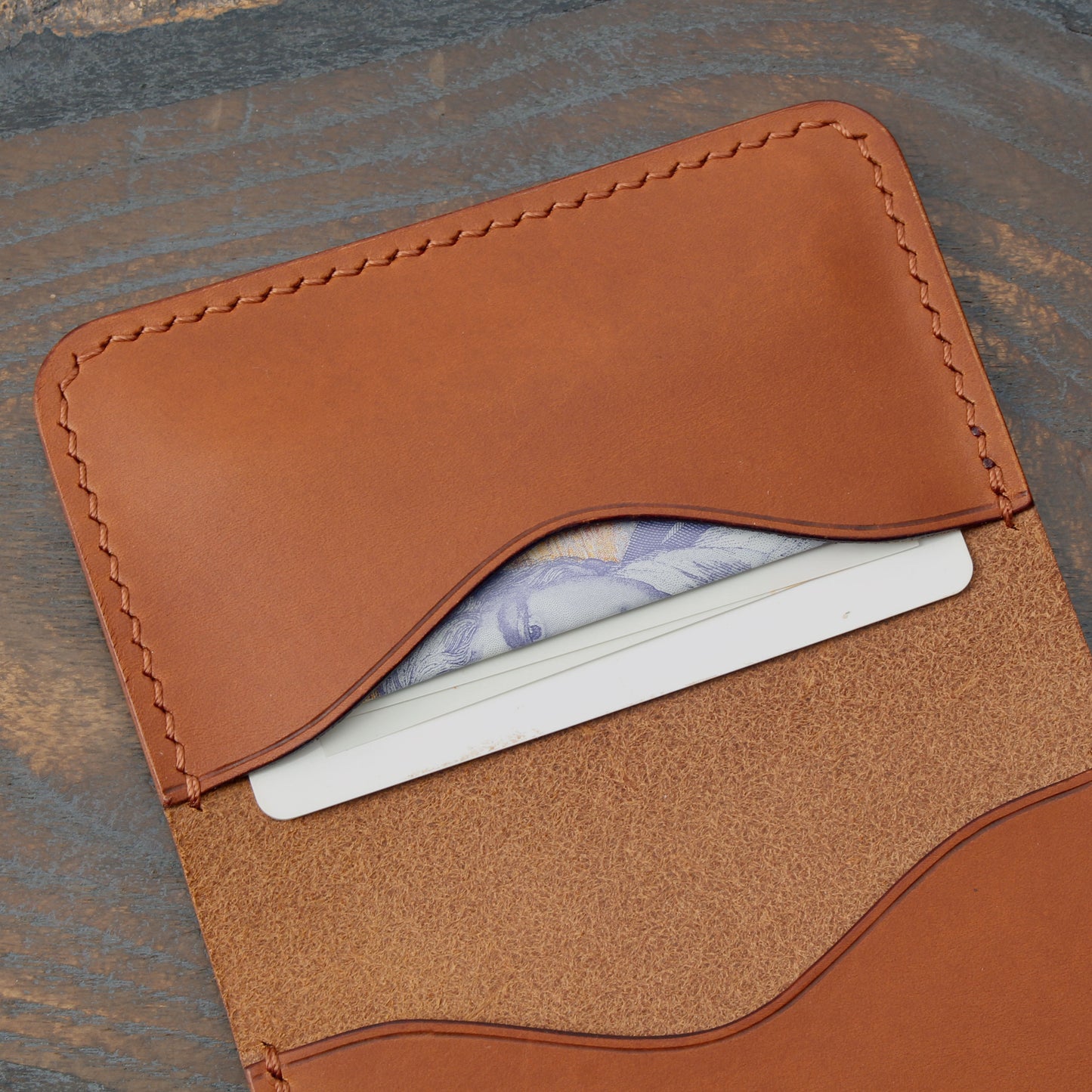 3-slot card holder, tan Minerva Liscio leather
