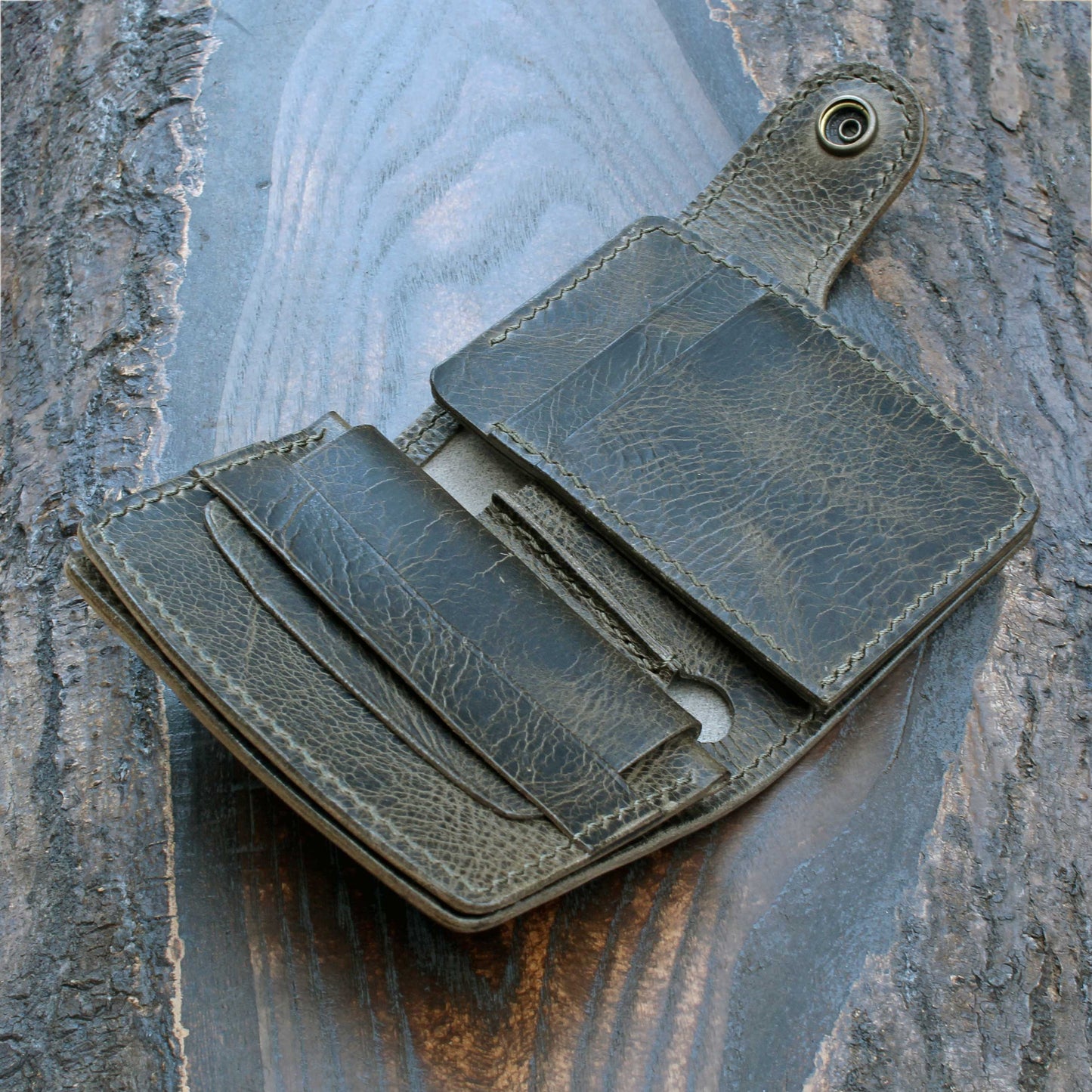 Custom for AB: Handmade Japanese-style bifold wallet – olive Badalassi Wax
