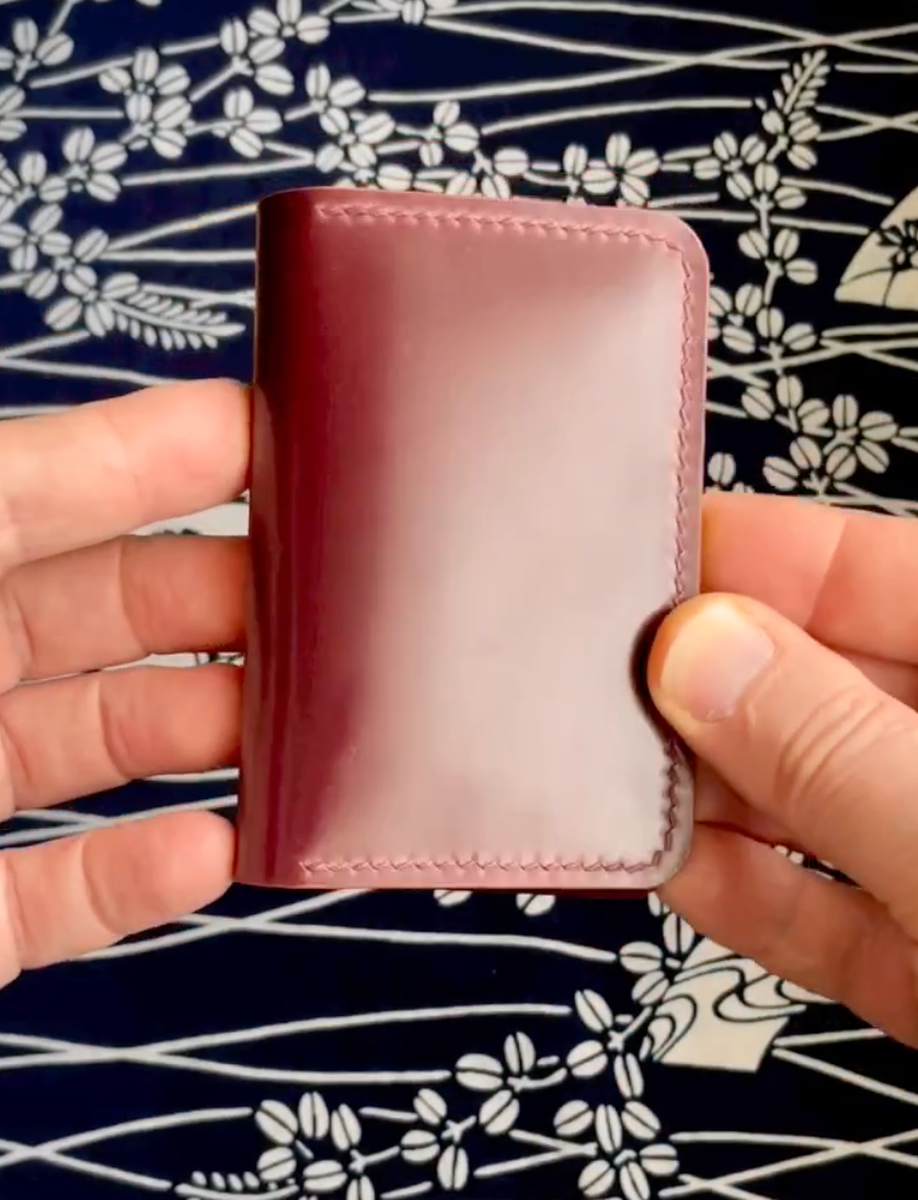 Burgundy Shell Cordovan & natural Buttero 3-slot card holder.