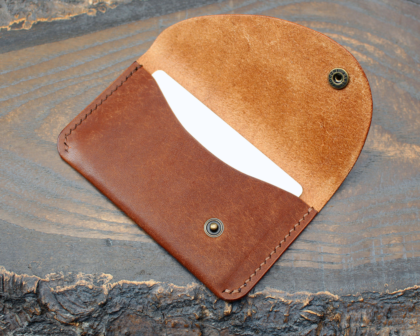 Compact snap cardholder, walnut Pueblo leather