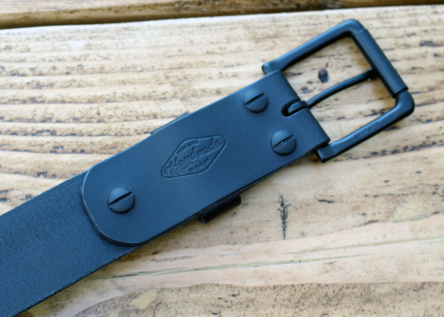 Blacked-out handmade veg-tan leather belt