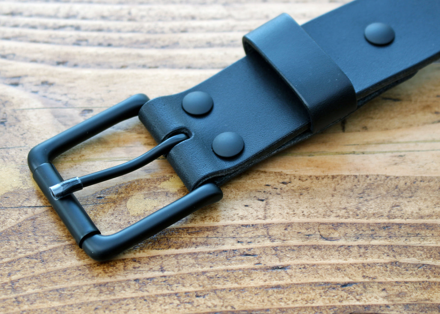 Blacked-out handmade veg-tan leather belt