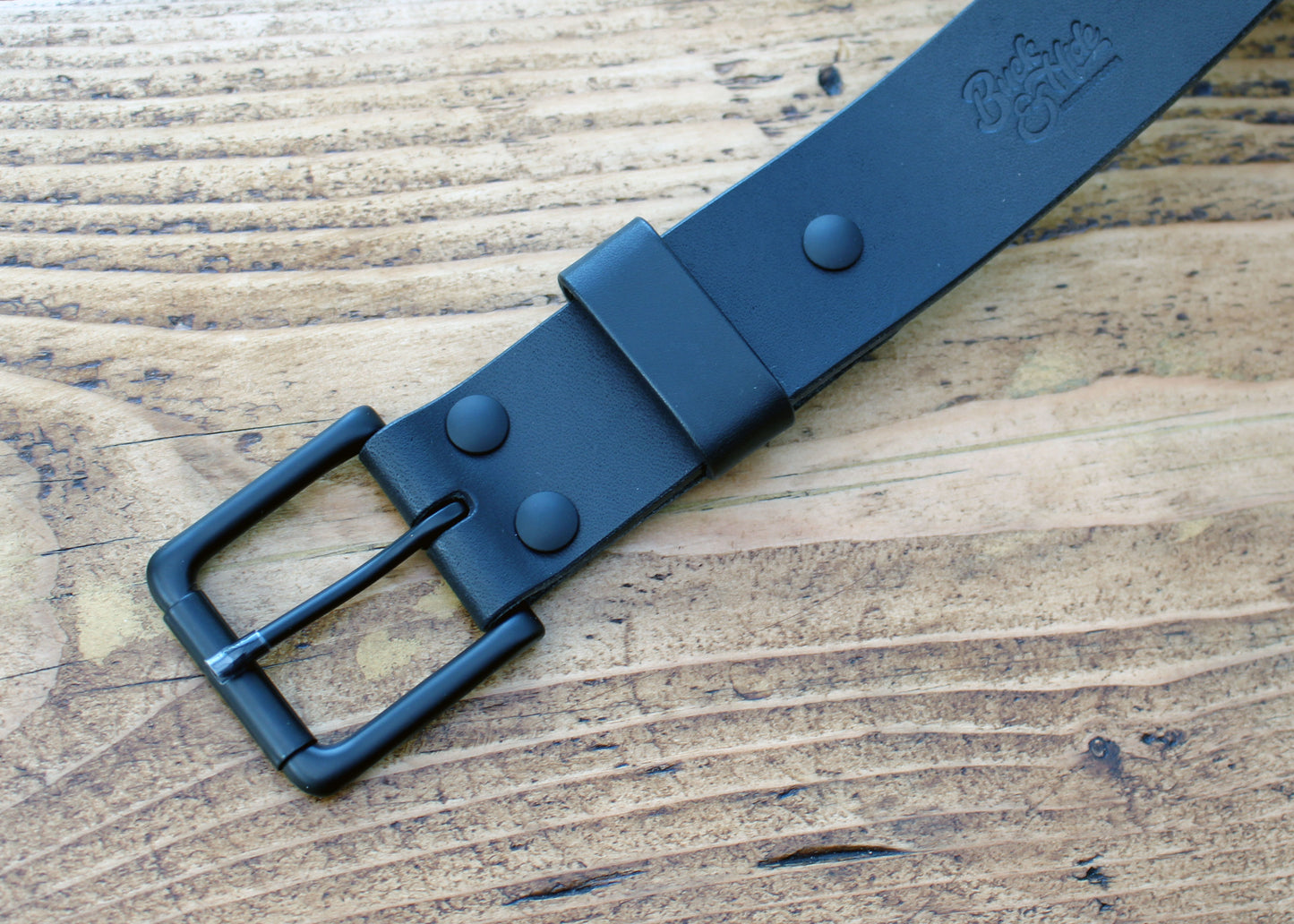 Blacked-out handmade veg-tan leather belt