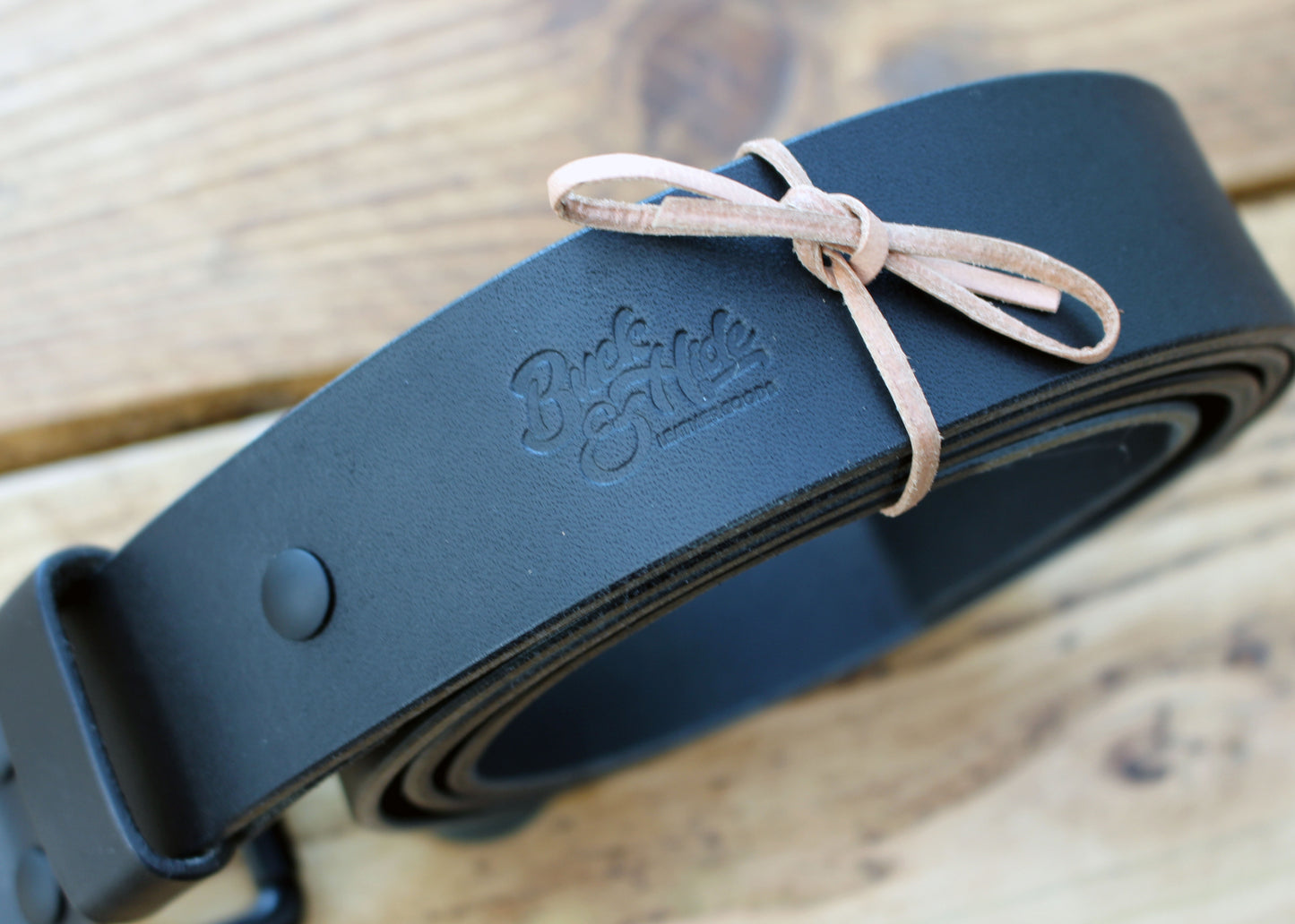 Blacked-out handmade veg-tan leather belt