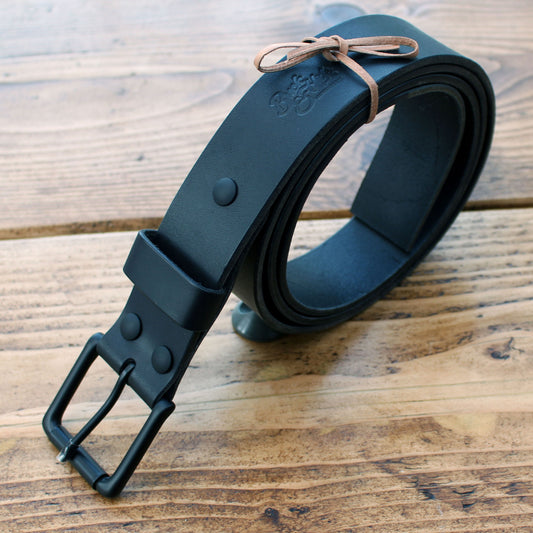 Blacked-out handmade veg-tan leather belt