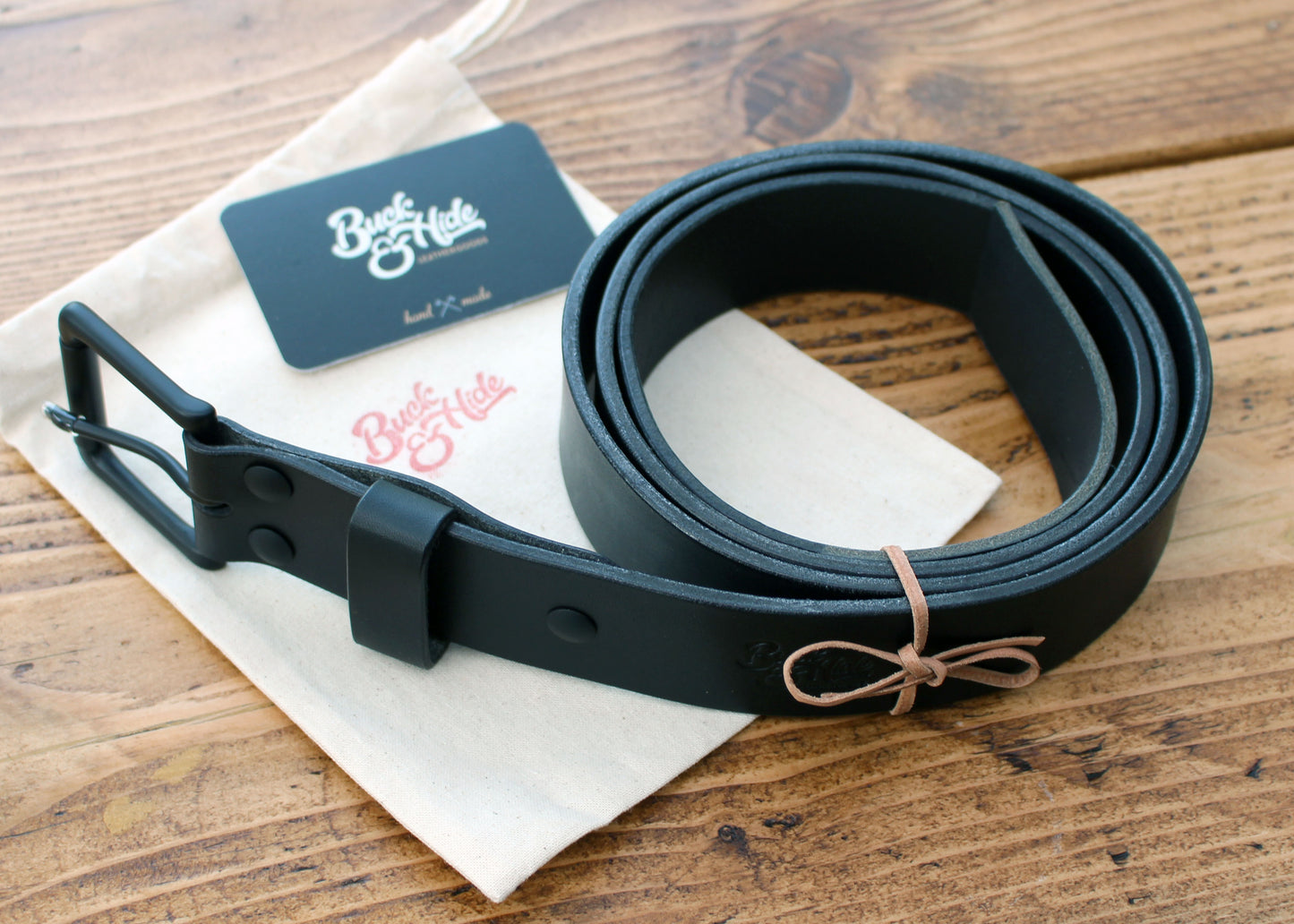 Blacked-out handmade veg-tan leather belt