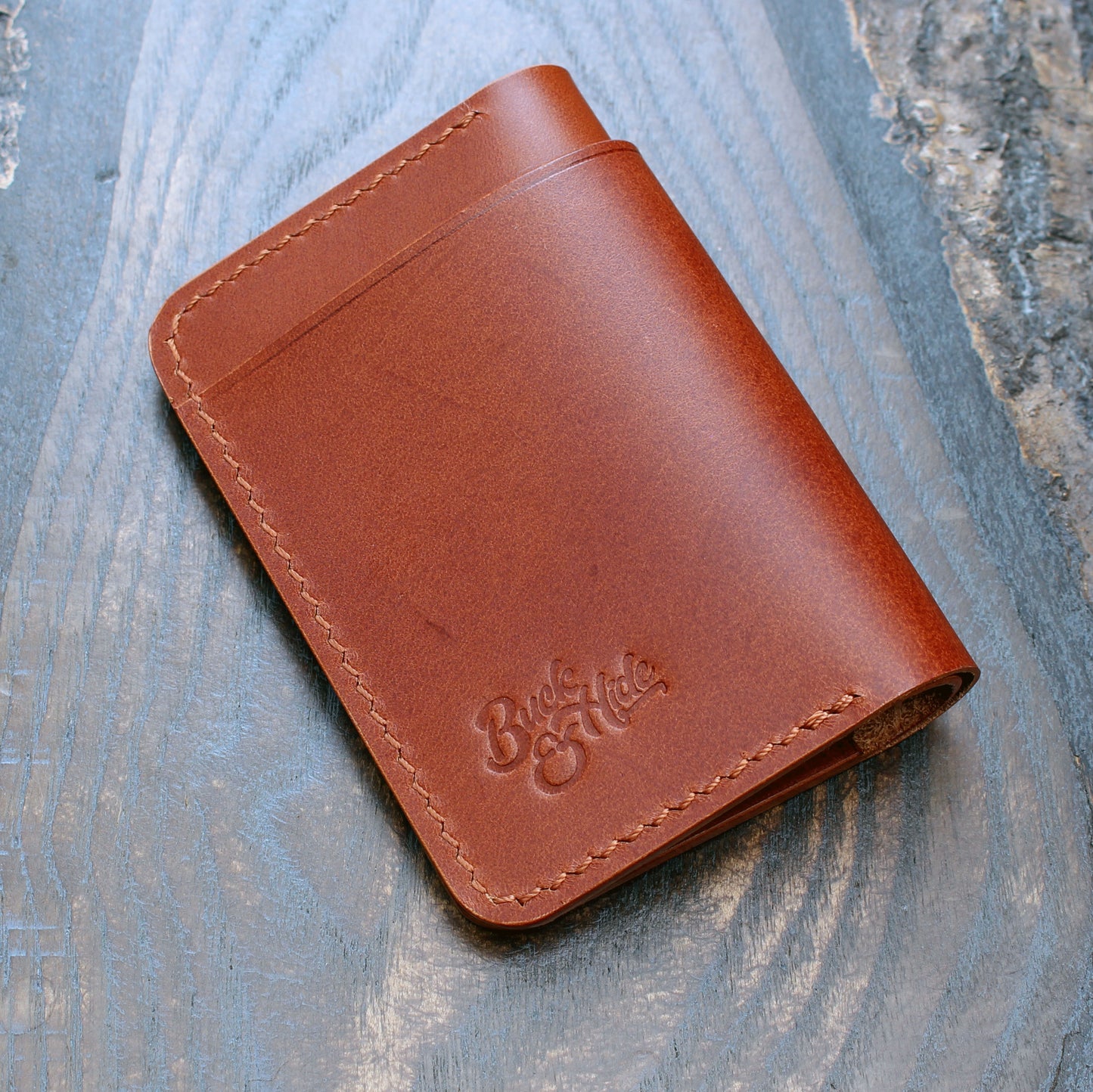 Card & cash bifold wallet, cognac Buttero leather.