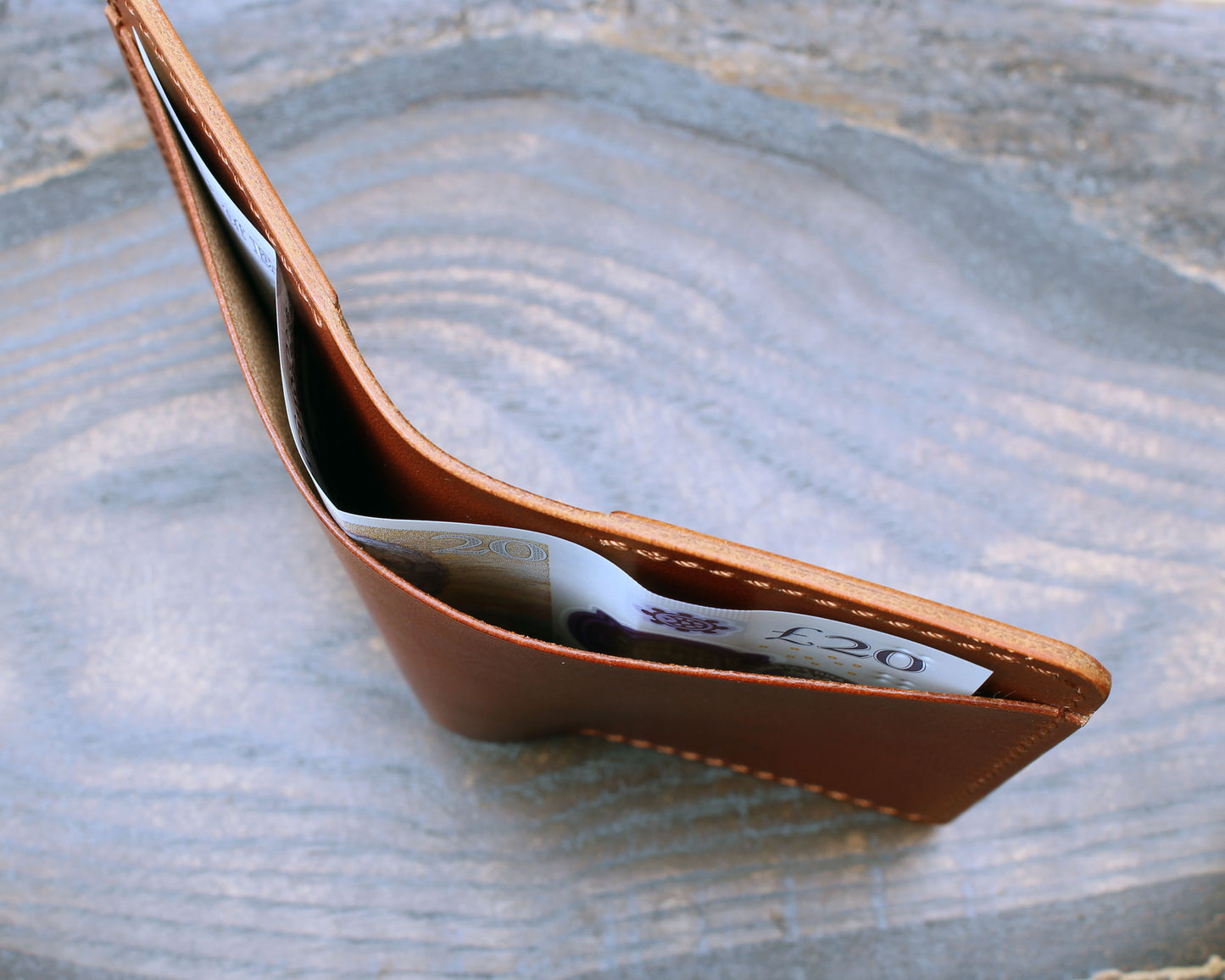 Card & cash bifold wallet, cognac Buttero leather.