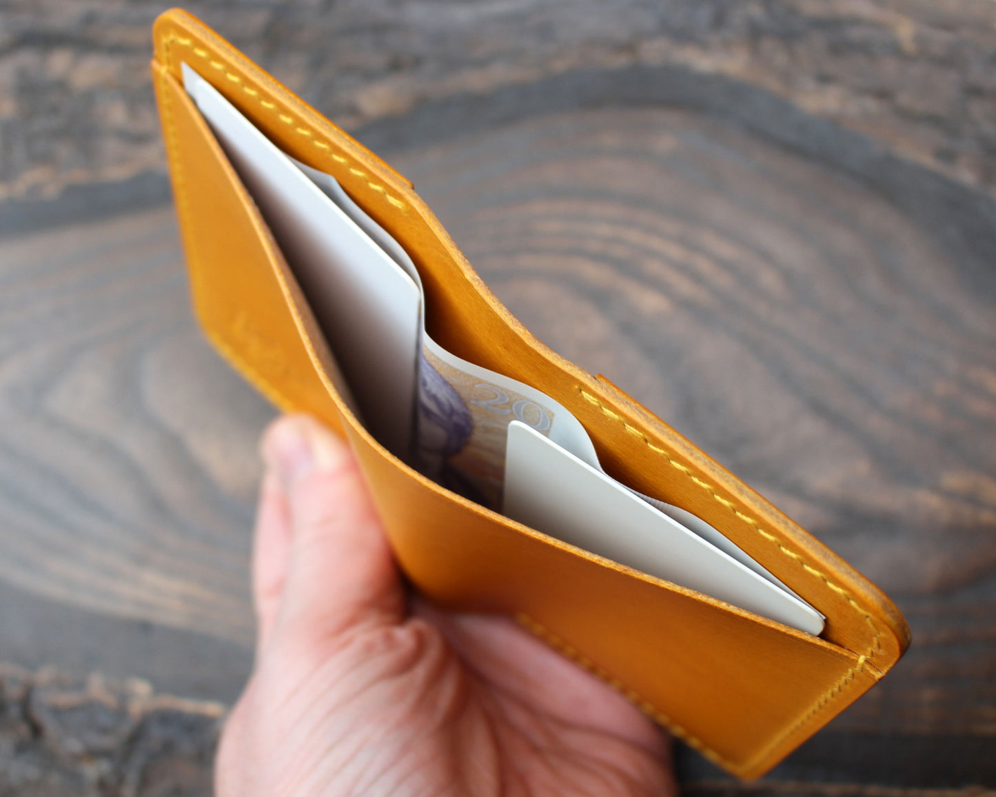 Card & cash bifold wallet, mustard yellow Buttero.