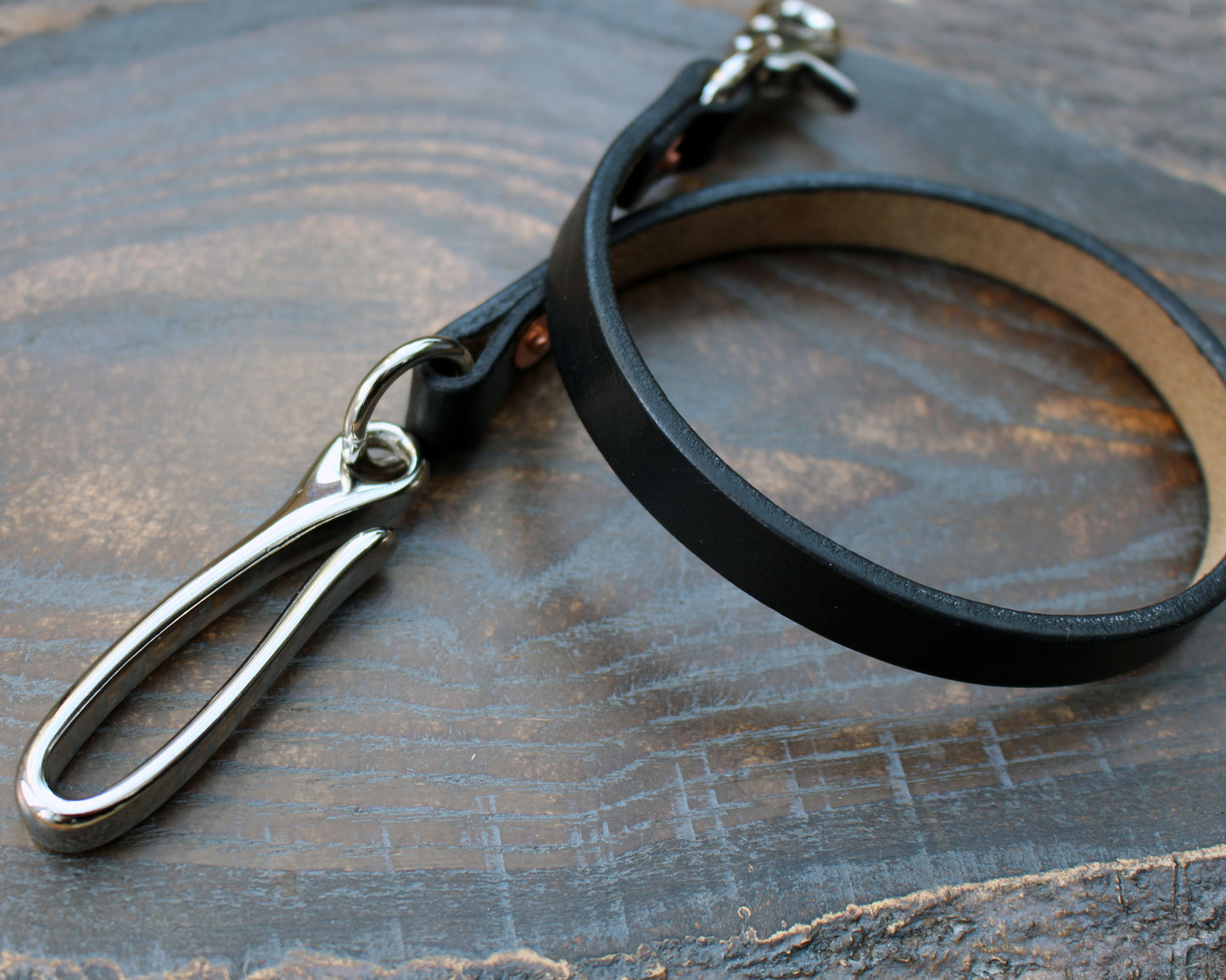 Horween Chromexcel lanyard, black with nickel hardware