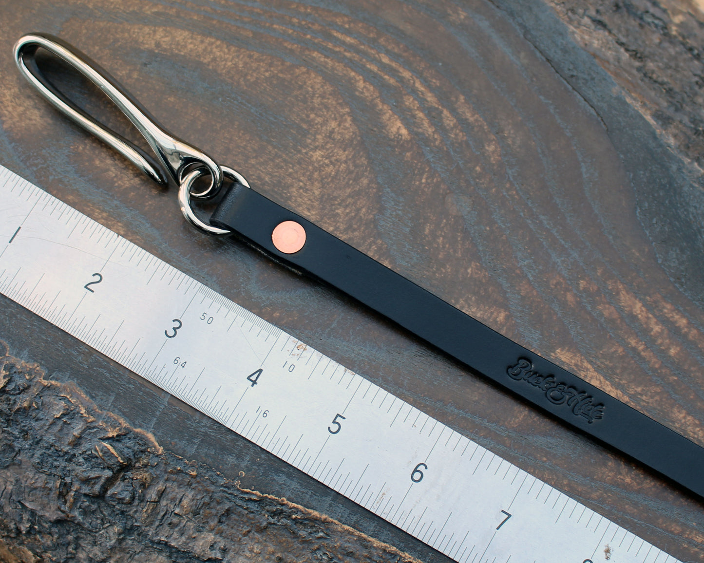 Horween Chromexcel lanyard, black with nickel hardware