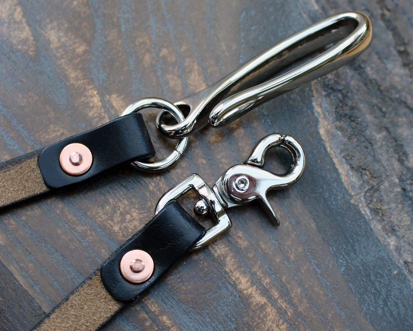 Horween Chromexcel lanyard, black with nickel hardware
