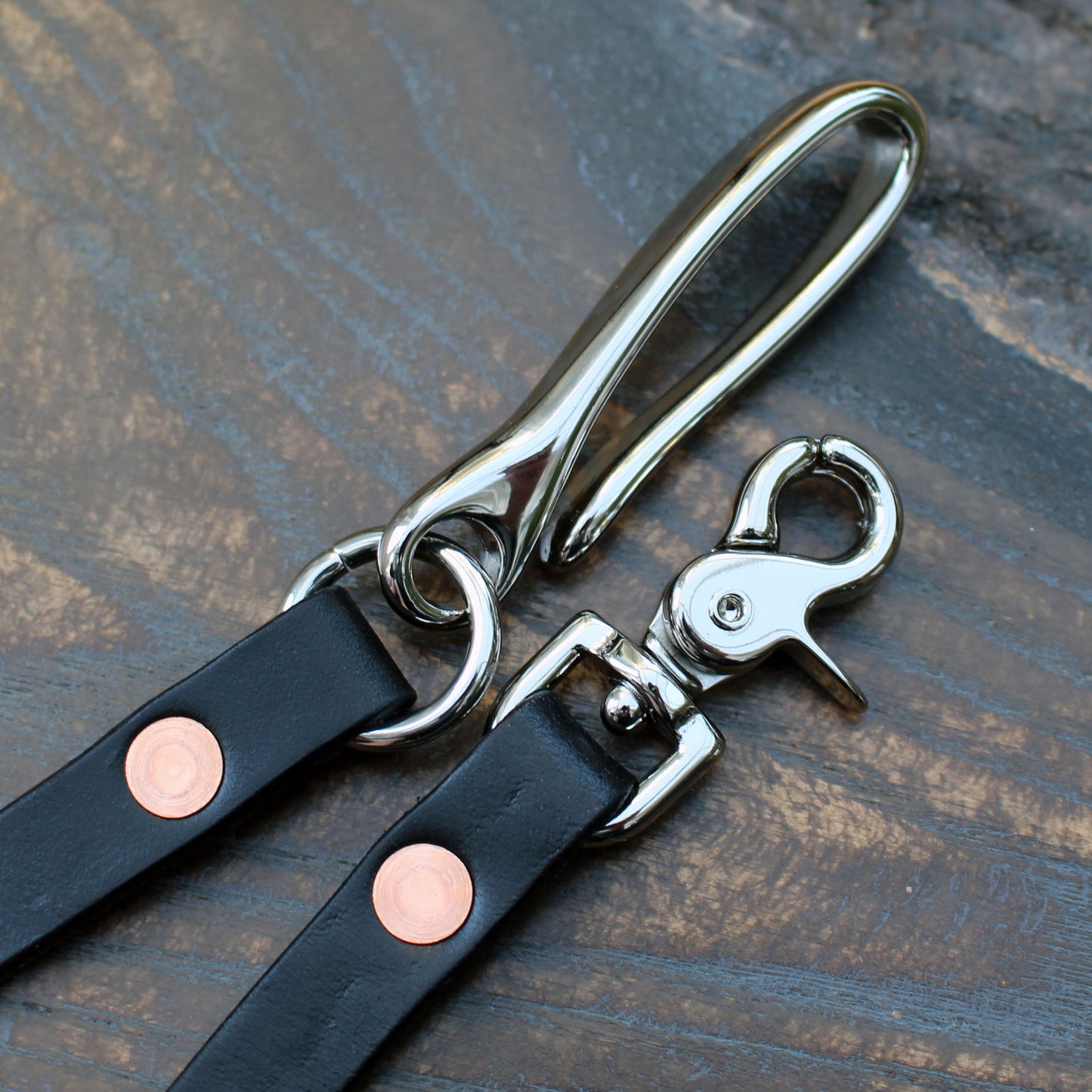 Horween Chromexcel lanyard, black with nickel hardware