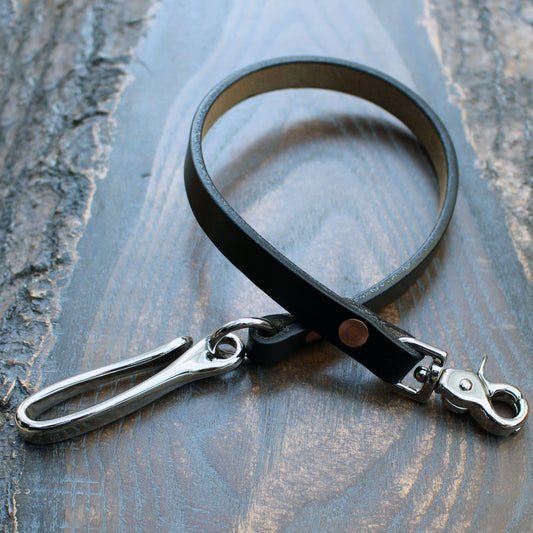 Horween Chromexcel lanyard, black with nickel hardware