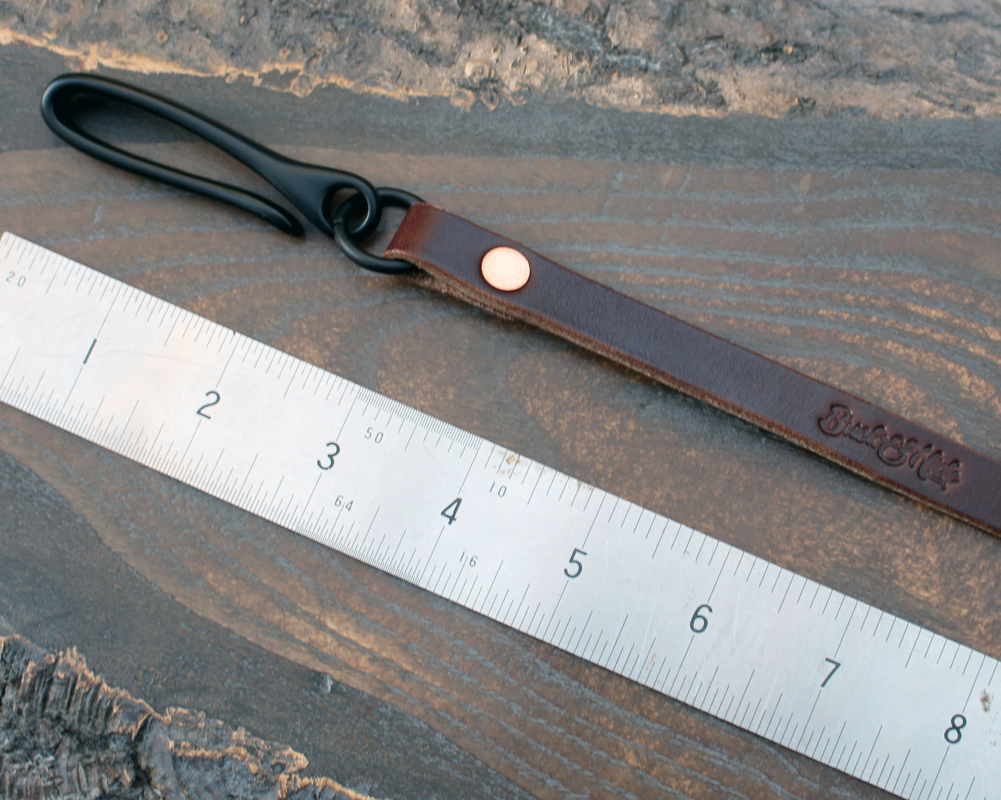 Horween brown Chromexcel wallet lanyard, PVD black hardware