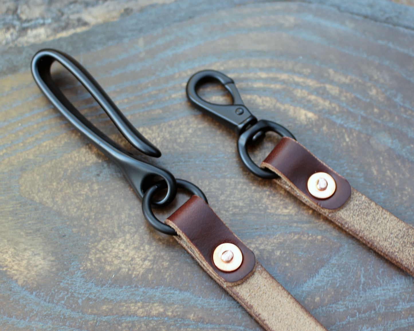 Horween brown Chromexcel wallet lanyard, PVD black hardware