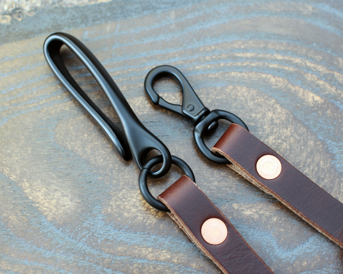 Horween brown Chromexcel wallet lanyard, PVD black hardware