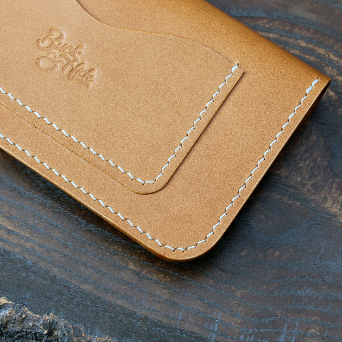 Trucker-style snap wallet in biscuit Buttero.