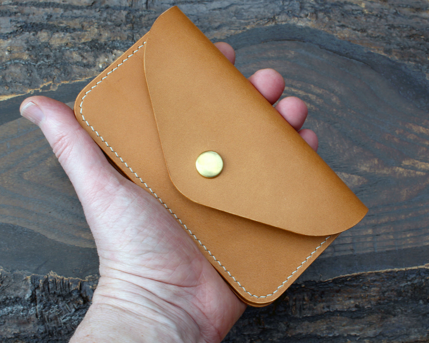 Trucker-style snap wallet in biscuit Buttero.