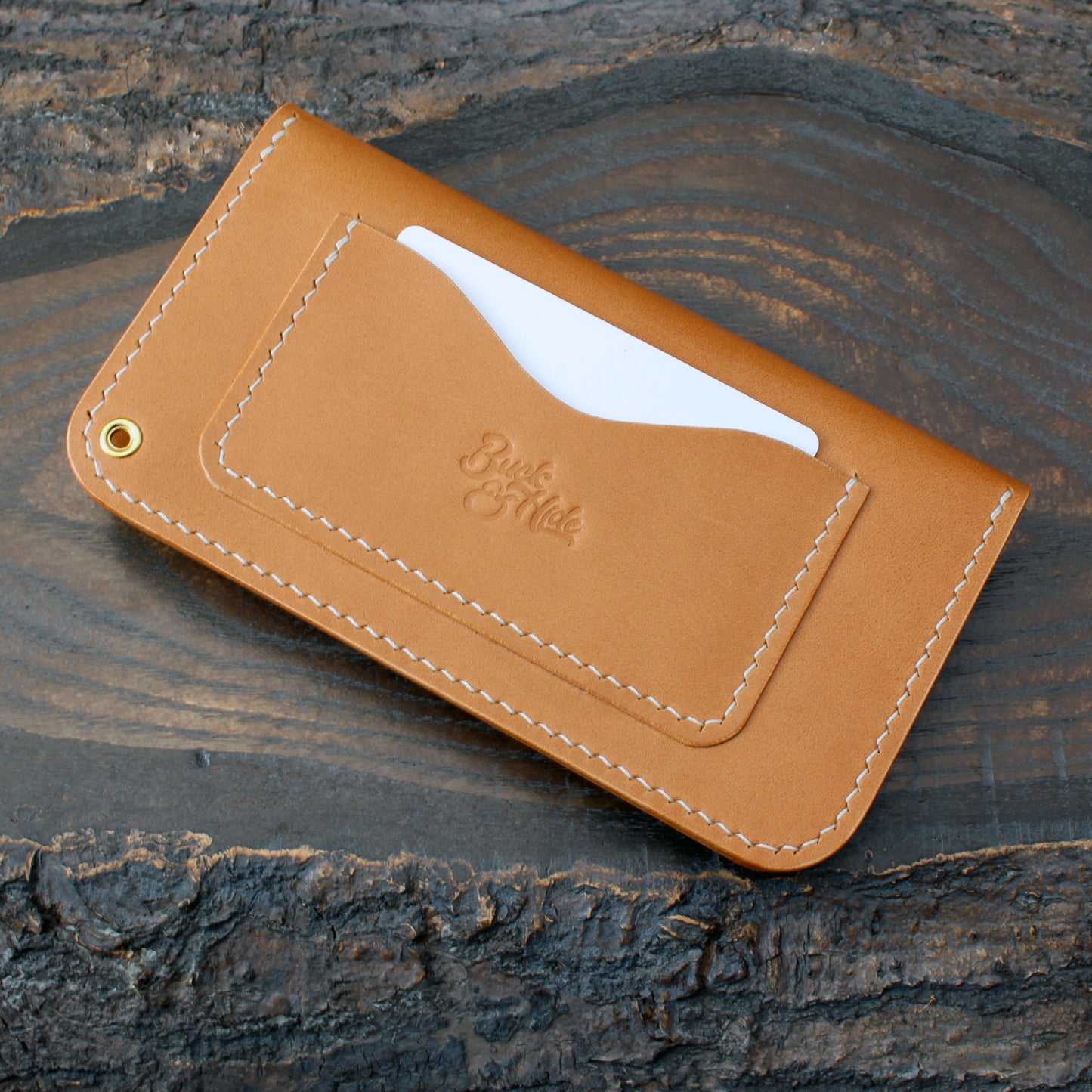 Trucker-style snap wallet in biscuit Buttero.