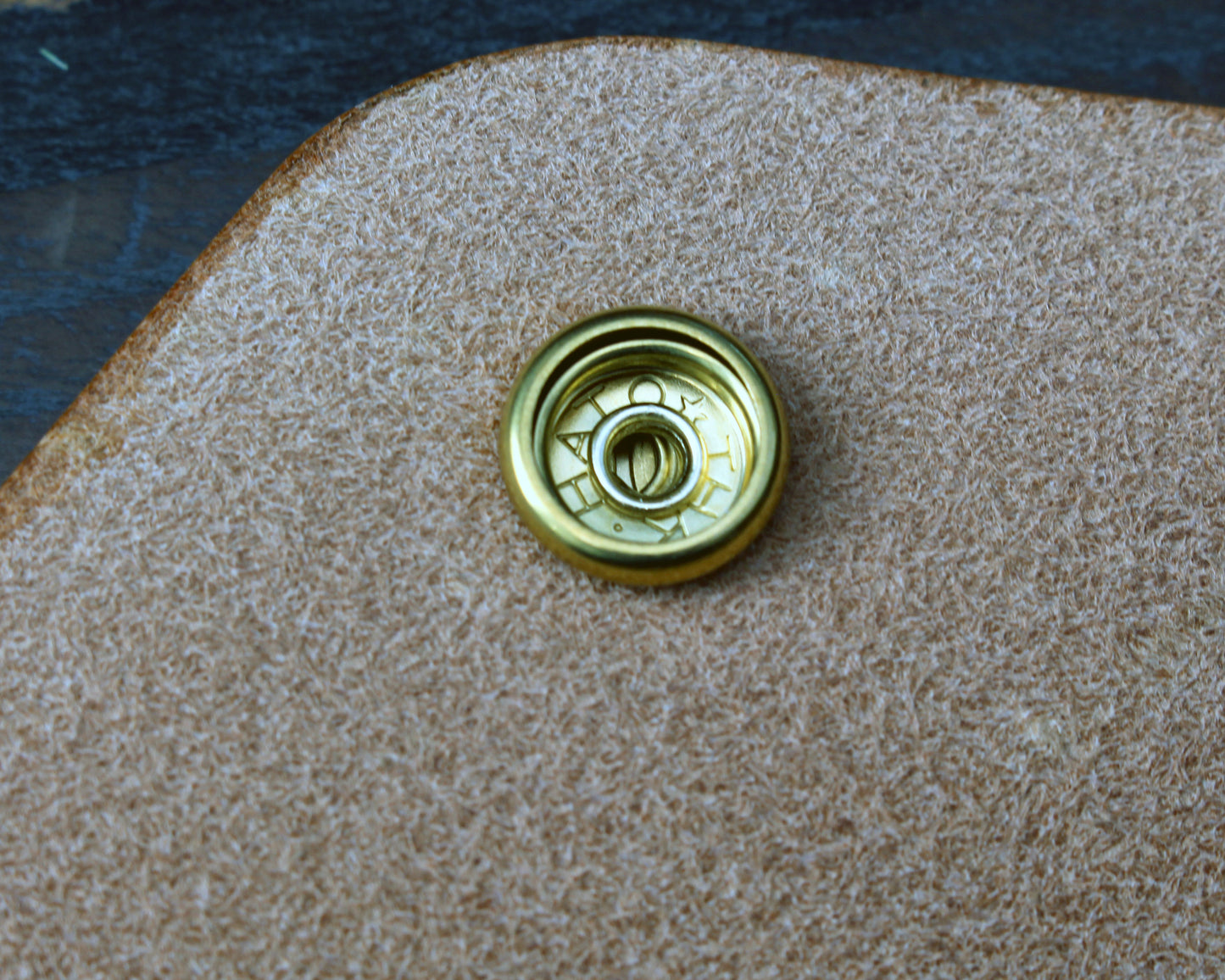 Trucker-style snap wallet in biscuit Buttero.