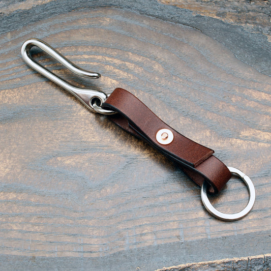 Nickel fish hook key holder, black, brown or tan
