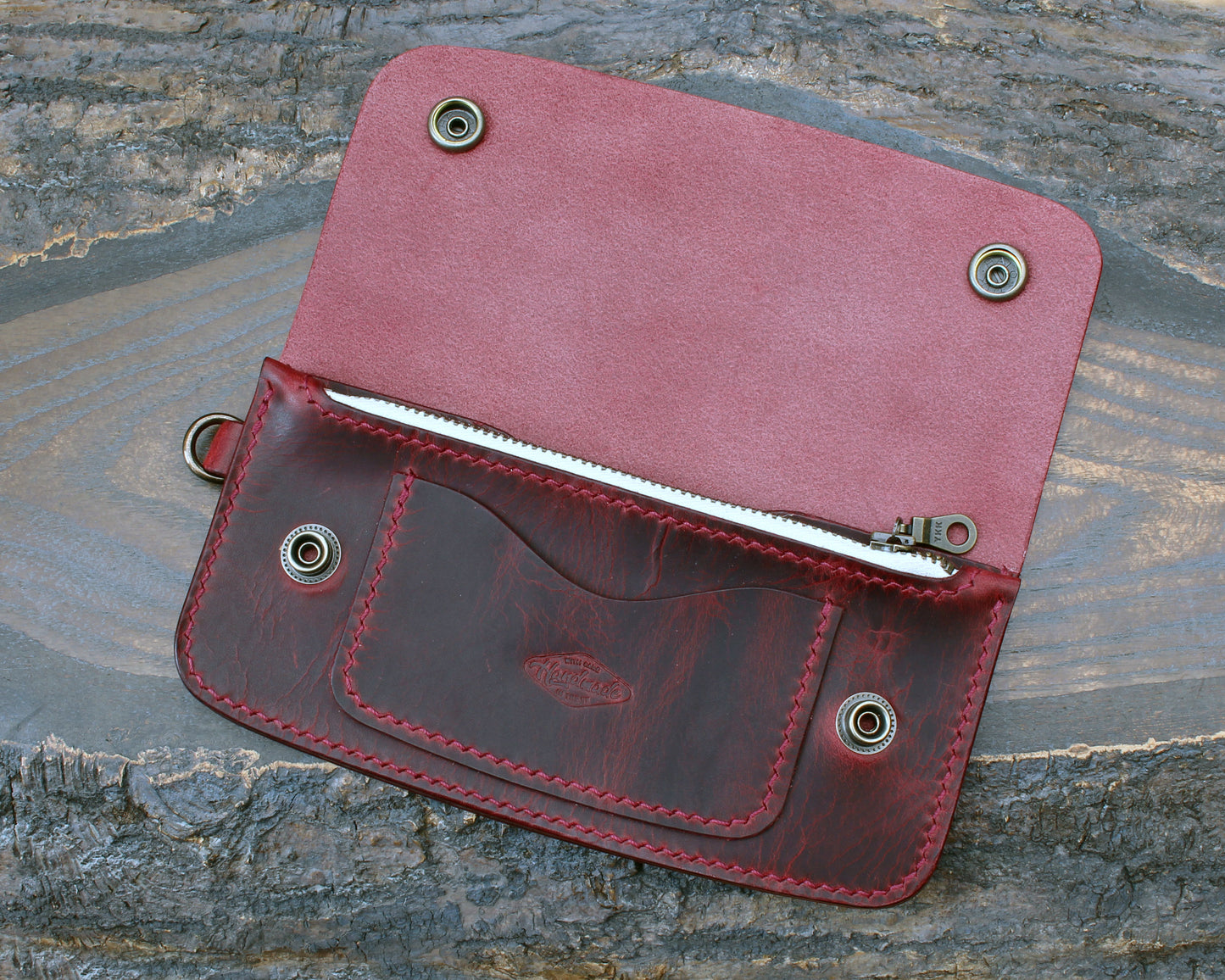 Long trucker wallet in burgundy Badalassi Wax