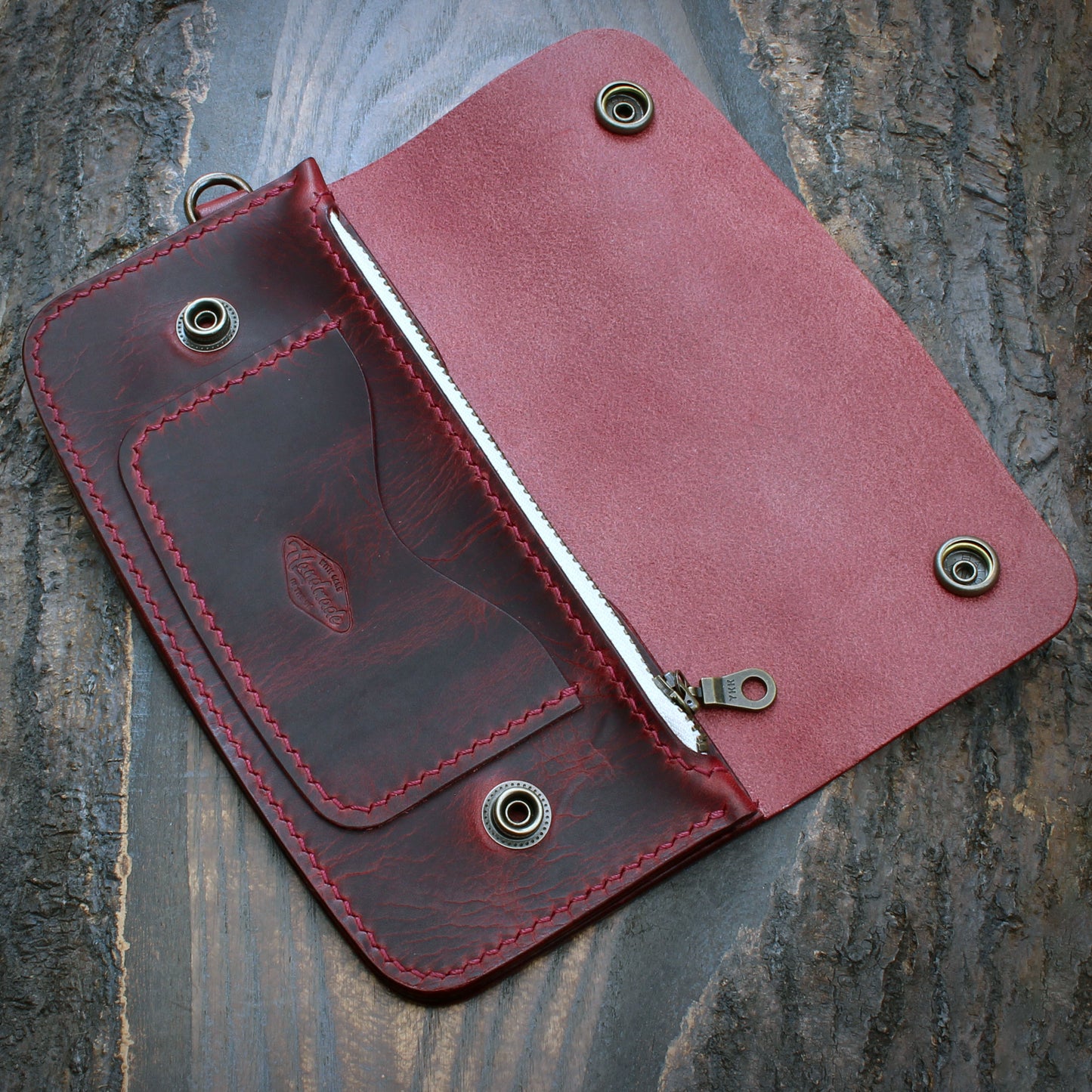 Long trucker wallet in burgundy Badalassi Wax