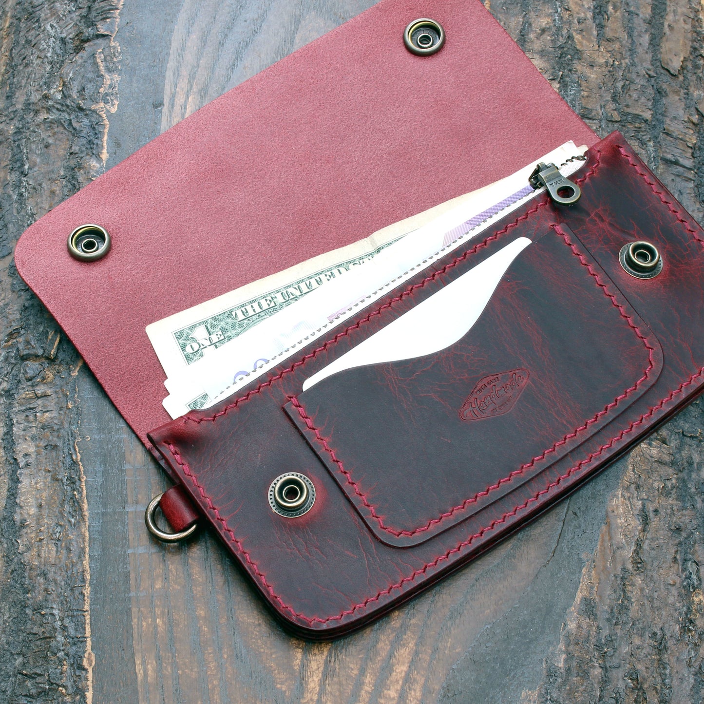 Long trucker wallet in burgundy Badalassi Wax