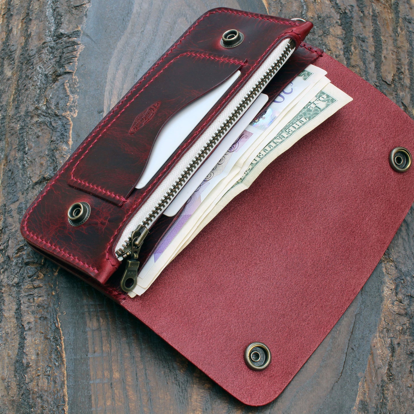 Long trucker wallet in burgundy Badalassi Wax