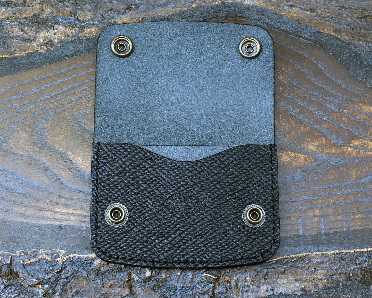 Mini trucker wallet in black hatched Buttero