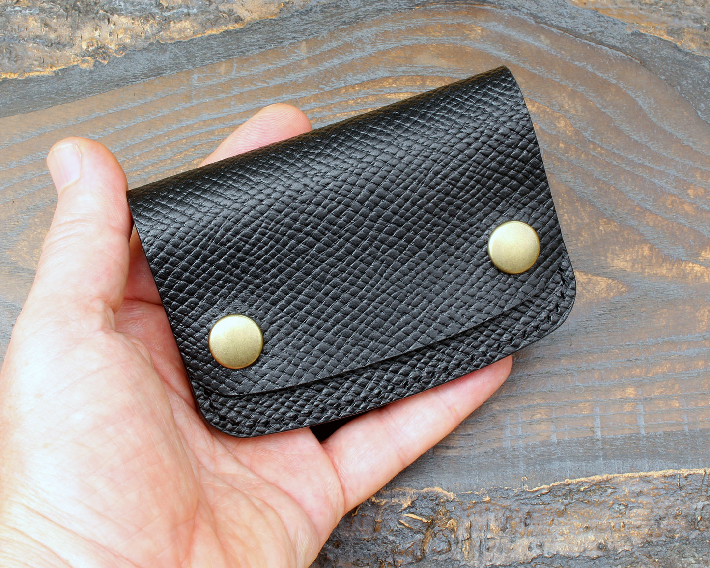 Mini trucker wallet in black hatched Buttero