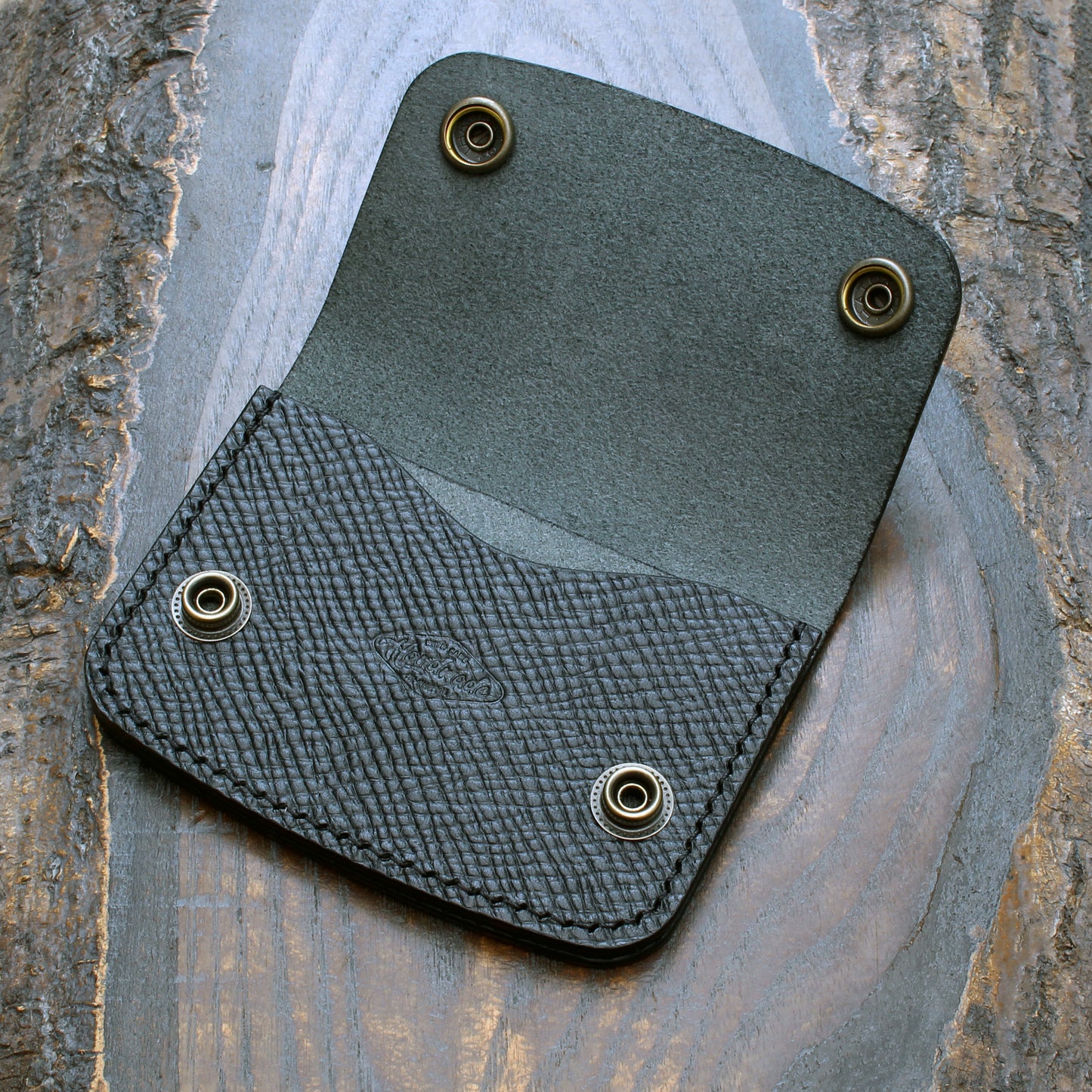 Mini trucker wallet in black hatched Buttero