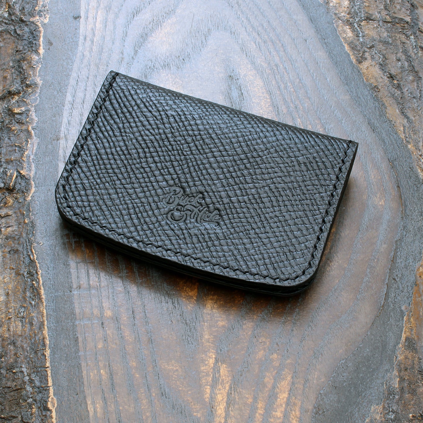 Mini trucker wallet in black hatched Buttero