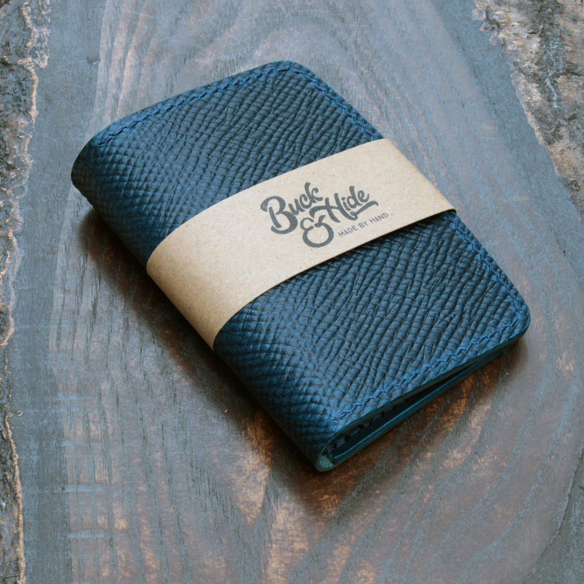 Six pocket leather wallet, hatched & smooth navy Buttero