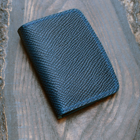 Six pocket leather wallet, hatched & smooth navy Buttero