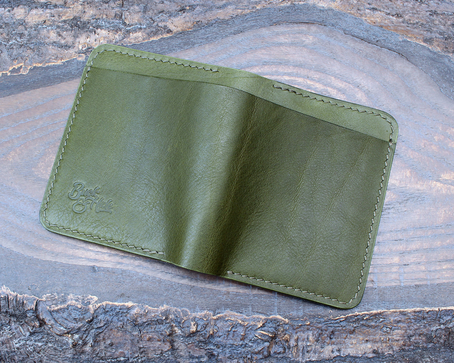 Five-slot card/cash wallet, olive green Minerva Box