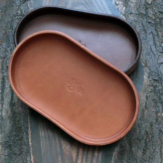 Handmade leather valet tray, tan or brown,