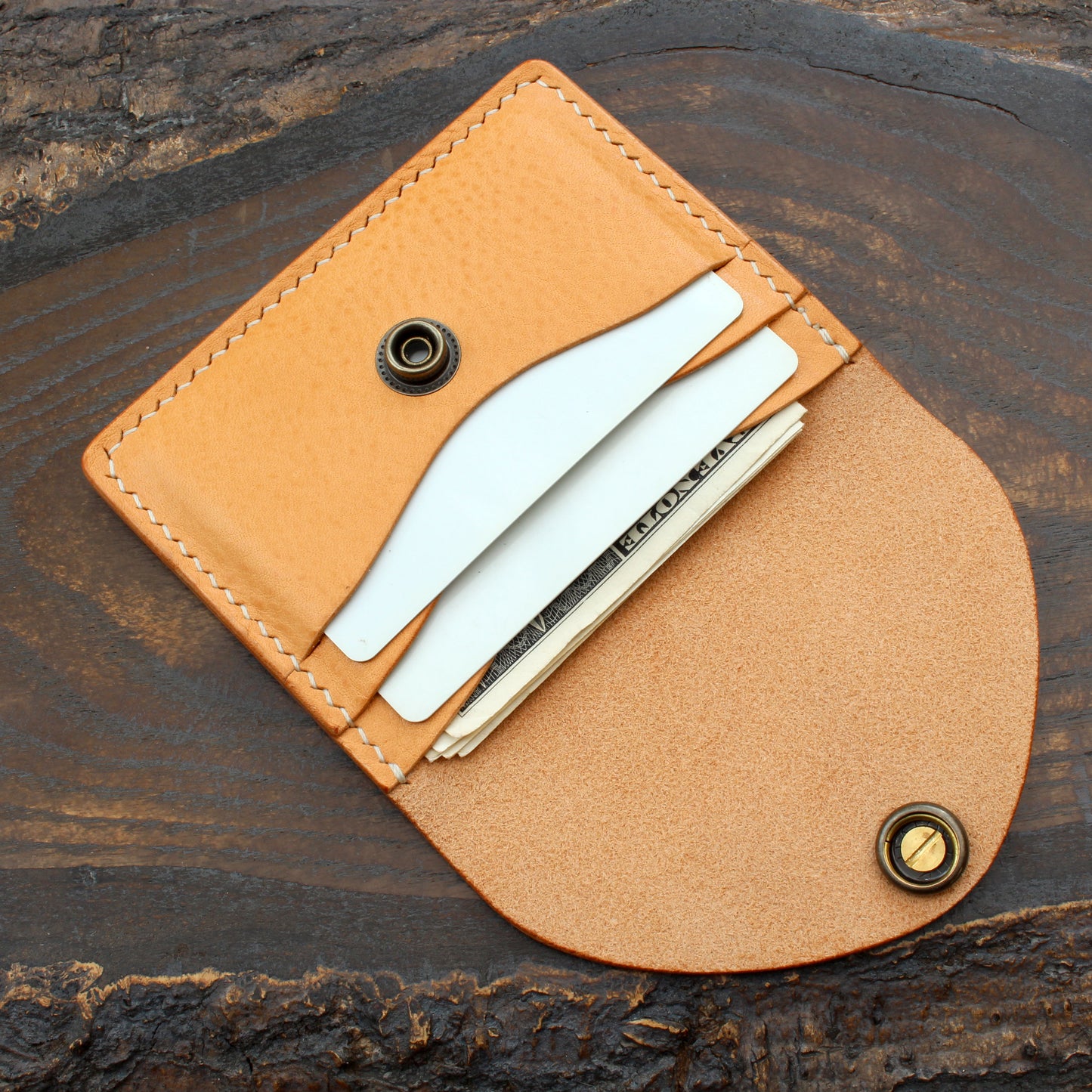 Minerva box wallet with vintage Japanese coin snap