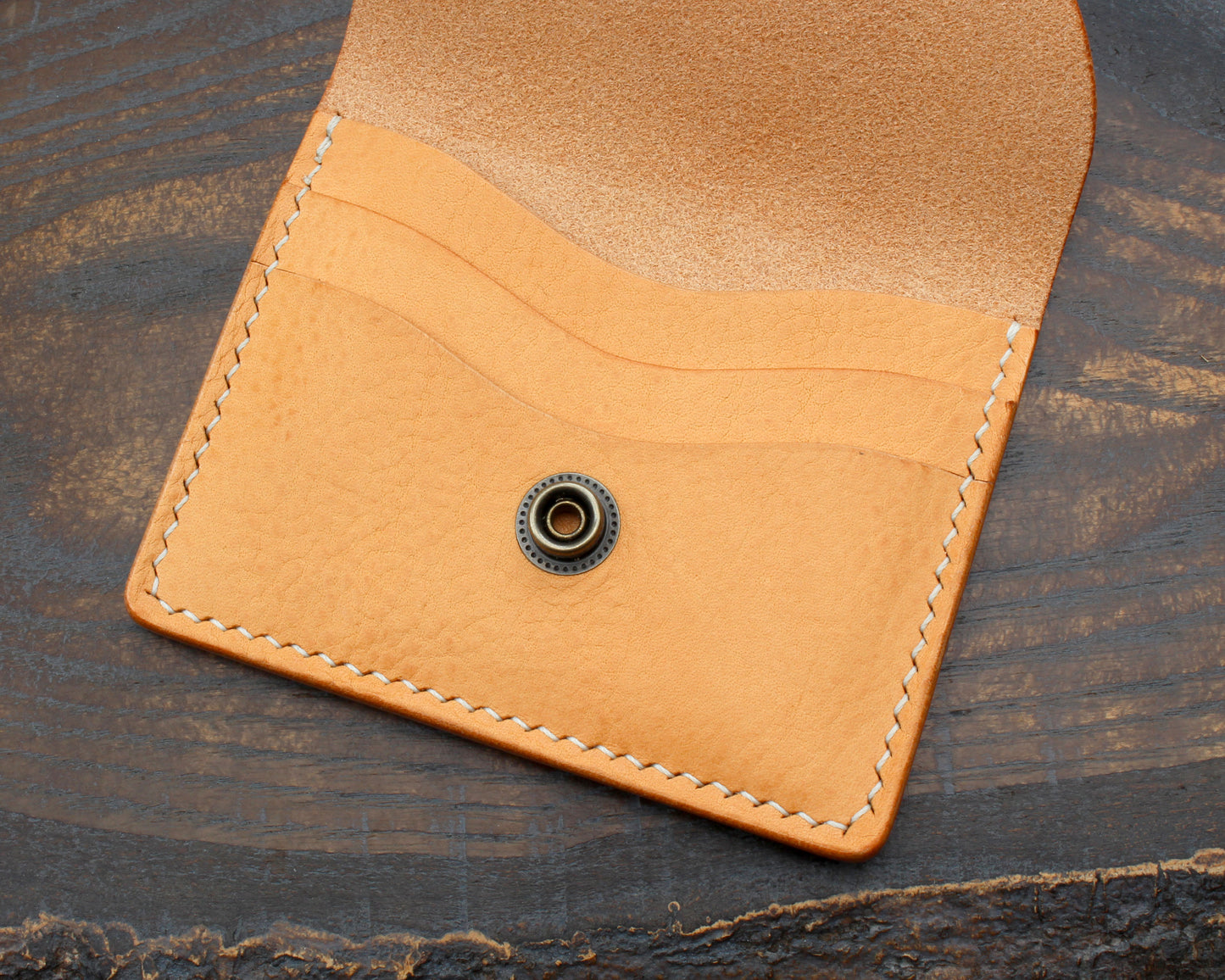 Minerva box wallet with vintage Japanese coin snap
