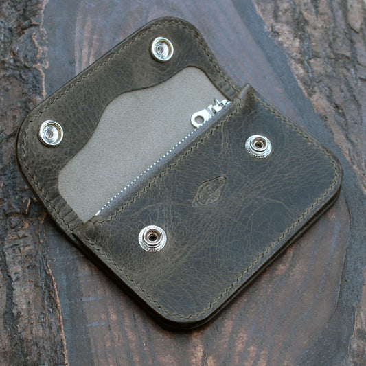 Handmade leather short trucker wallet – Grigio Badalassi Wax